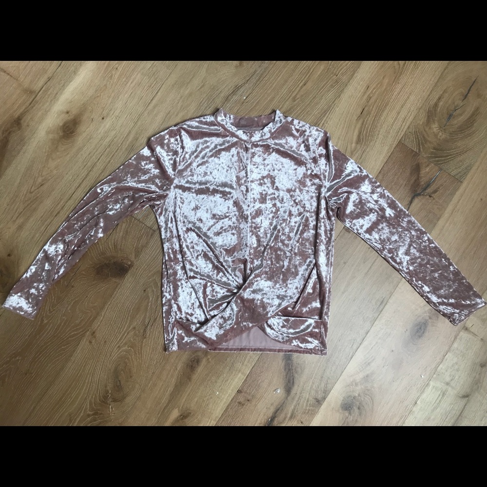 Baby Pink velvet tie knot front long sleeve top